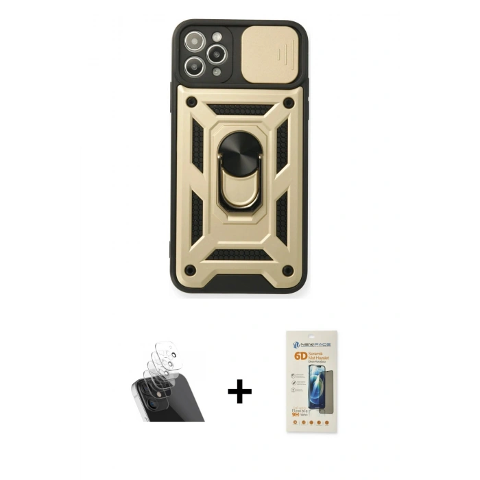 MARSİLYAN™- iPhone 11 Pro Kılıf Ahenk Klasik - Siyah 6D Mat Seramik Hayalet Nano Ekran Koruyucu + Kamera Lens Koruma Cam - SF