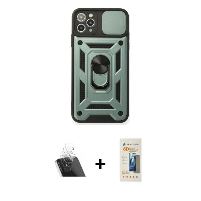MARSİLYAN™- iPhone 11 Pro Kılıf Ahenk Klasik - Siyah 6D Mat Seramik Hayalet Nano Ekran Koruyucu + Kamera Lens Koruma Cam - SF