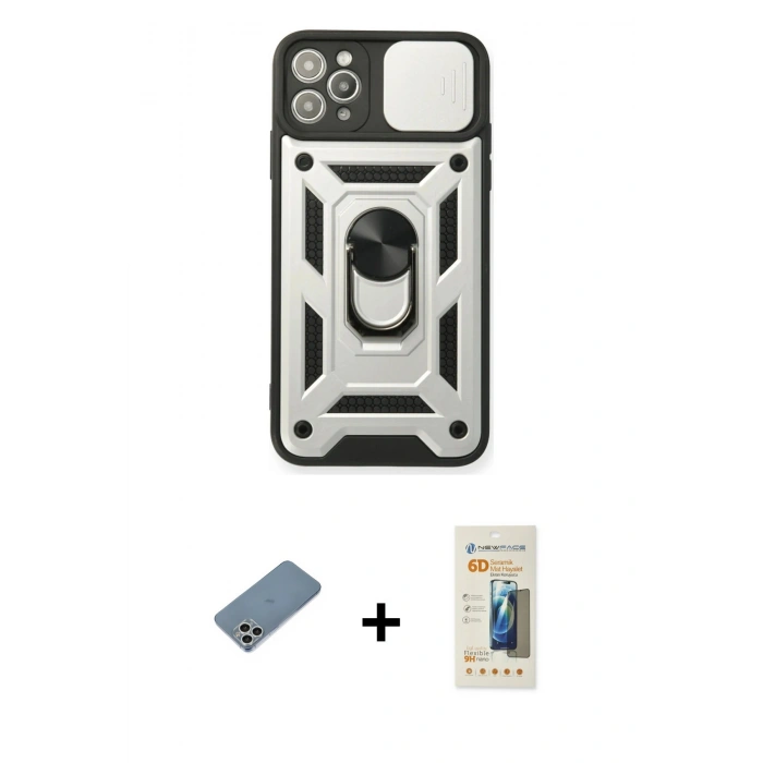 MARSİLYAN™- iPhone 11 Pro Kılıf Ahenk Klasik - Siyah 6D Mat Seramik Hayalet Nano Ekran Koruyucu + Shine Kamera Lens Koruma Cam - GS