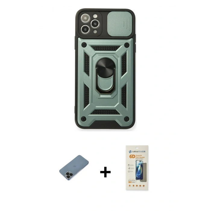 MARSİLYAN™- iPhone 11 Pro Kılıf Ahenk Klasik - Siyah 6D Mat Seramik Hayalet Nano Ekran Koruyucu + Shine Kamera Lens Koruma Cam - SH