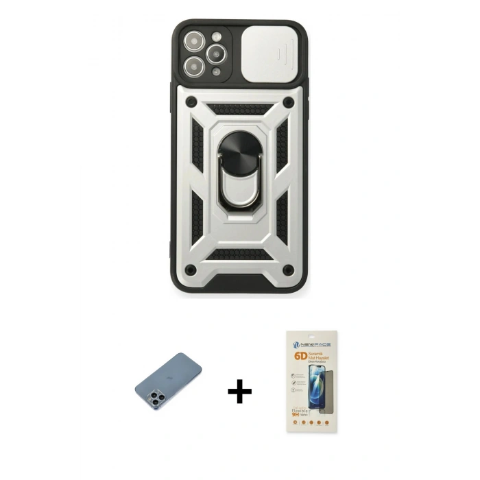 MARSİLYAN™- iPhone 11 Pro Kılıf Ahenk Klasik - Siyah 6D Mat Seramik Hayalet Nano Ekran Koruyucu + Shine Kamera Lens Koruma Cam - SABE