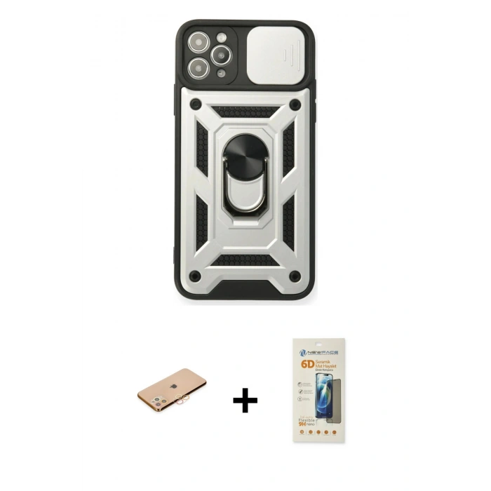 MARSİLYAN™- iPhone 11 Pro Kılıf Ahenk Klasik - Siyah 6D Mat Seramik Hayalet Nano Ekran Koruyucu + Renkli Kamera Lens Koruma Cam - TU