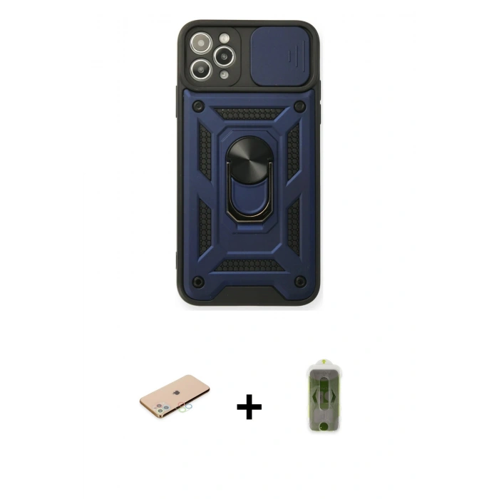 MARSİLYAN™- iPhone 11 Pro Kılıf Ahenk Klasik - Siyah Joko Magic 5D Hayalet Cam + Renkli Kamera Lens Koruma Cam - MI