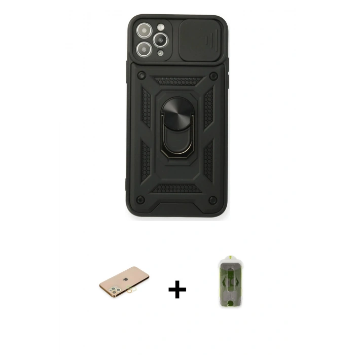 MARSİLYAN™- iPhone 11 Pro Kılıf Ahenk Klasik - Siyah Joko Magic 5D Hayalet Cam + Renkli Kamera Lens Koruma Cam - SI