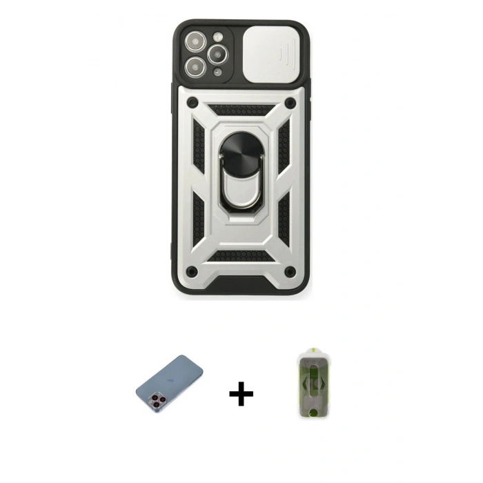 MARSİLYAN™- iPhone 11 Pro Kılıf Ahenk Klasik - Siyah Joko Magic 5D Hayalet Cam + Shine Kamera Lens Koruma Cam - PE