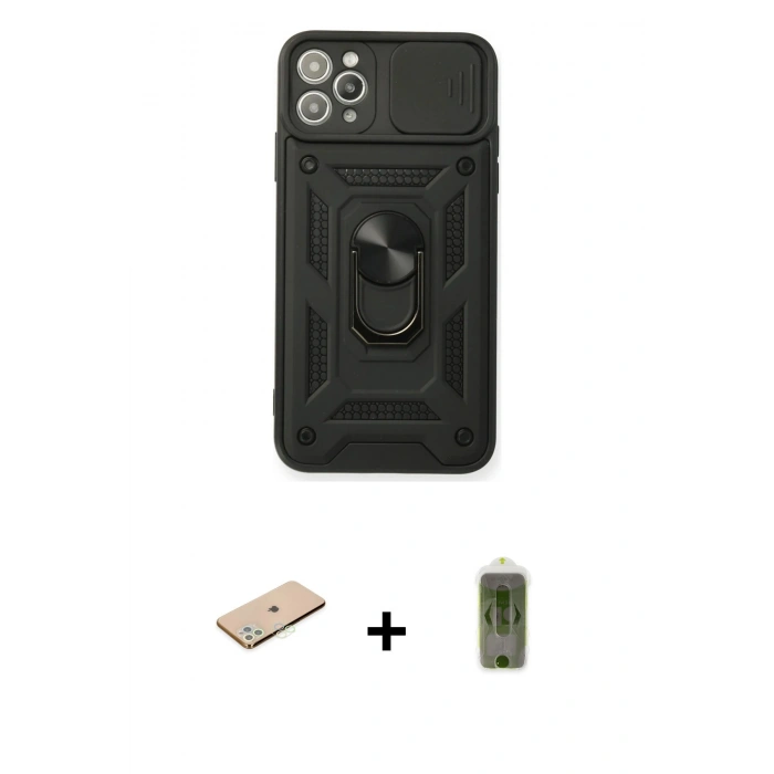 MARSİLYAN™- iPhone 11 Pro Kılıf Ahenk Klasik - Siyah Joko Magic 5D Hayalet Cam + Renkli Kamera Lens Koruma Cam - YL