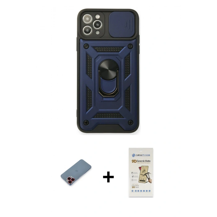 MARSİLYAN™- iPhone 11 Pro Kılıf Ahenk Klasik - Siyah Mat Seramik Nano Ekran Koruyucu + Metal Kamera Lens Koruma Cam - KI