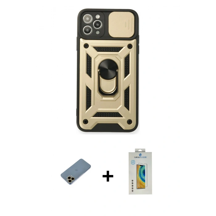 MARSİLYAN™- iPhone 11 Pro Kılıf Ahenk Klasik - Siyah Polymer Nano Ekran Koruyucu + Shine Kamera Lens Koruma Cam - GD