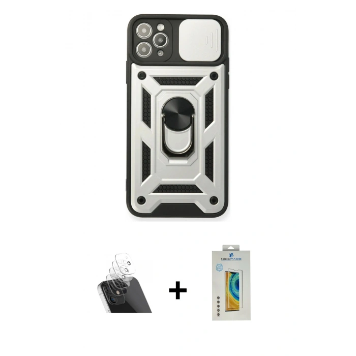 MARSİLYAN™- iPhone 11 Pro Kılıf Ahenk Klasik - Siyah Polymer Nano Ekran Koruyucu + Kamera Lens Koruma Cam - SF