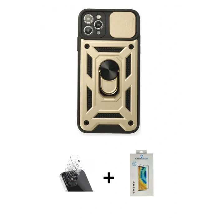 MARSİLYAN™- iPhone 11 Pro Kılıf Ahenk Klasik - Siyah Polymer Nano Ekran Koruyucu + Kamera Lens Koruma Cam - SF