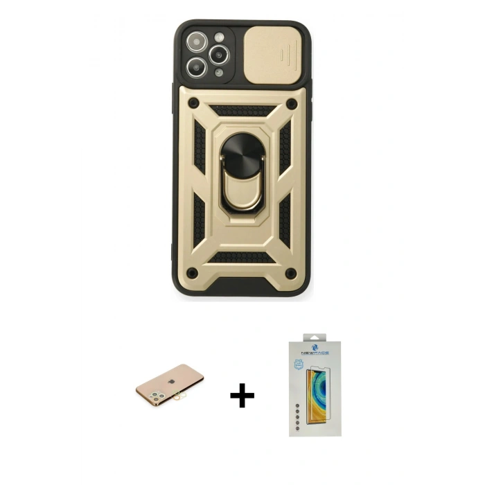 MARSİLYAN™- iPhone 11 Pro Kılıf Ahenk Klasik - Siyah Polymer Nano Ekran Koruyucu + Renkli Kamera Lens Koruma Cam - SI