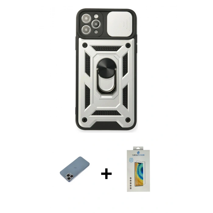 MARSİLYAN™- iPhone 11 Pro Kılıf Ahenk Klasik - Siyah Polymer Nano Ekran Koruyucu + Shine Kamera Lens Koruma Cam - GI