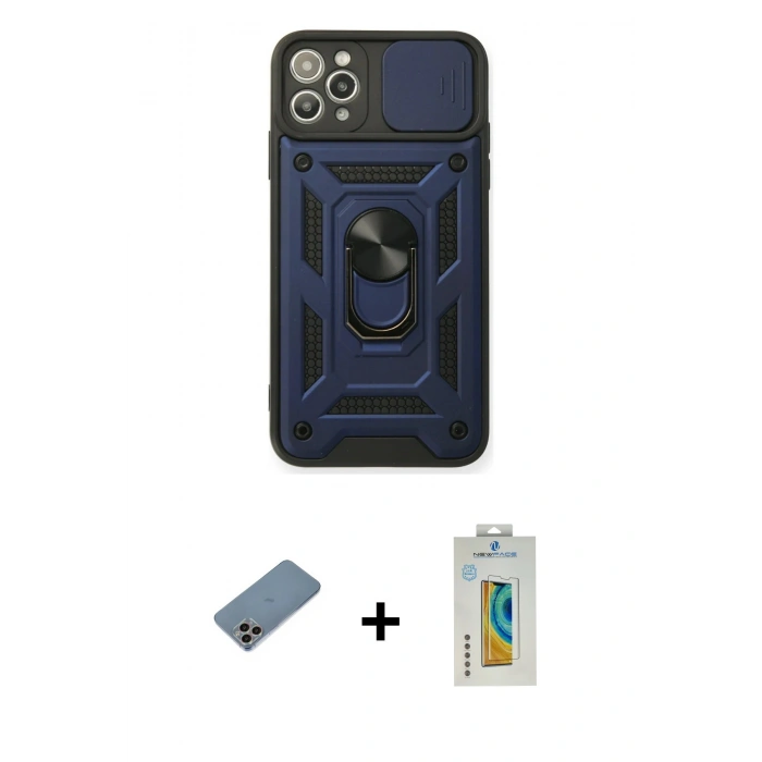 MARSİLYAN™- iPhone 11 Pro Kılıf Ahenk Klasik - Siyah Polymer Nano Ekran Koruyucu + Shine Kamera Lens Koruma Cam - GI