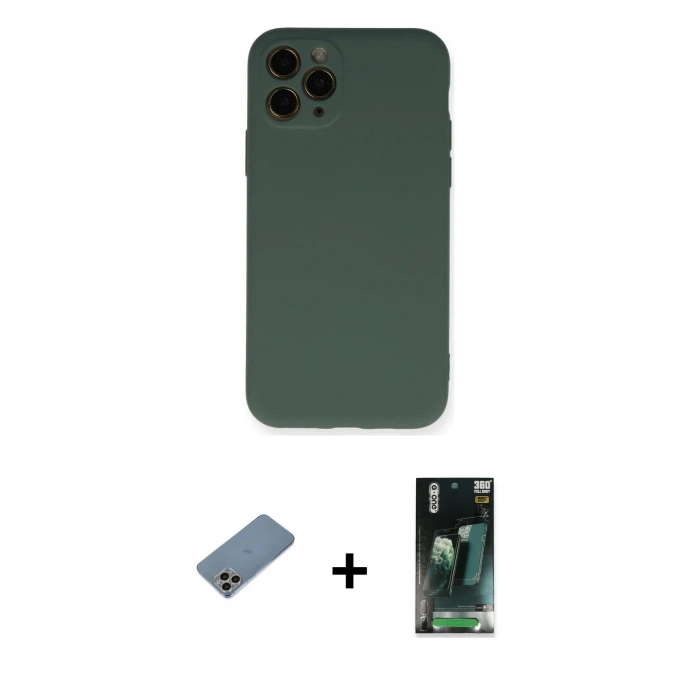 MARSİLYAN™- iPhone 11 Pro Kılıf Ahenk Serisi - Şeffaf 360 Full Body Arka Koruyucu + Shine Kamera Lens Koruma Cam - GI