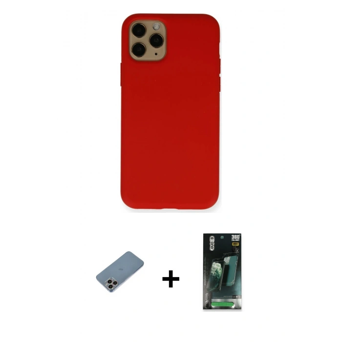 MARSİLYAN™- iPhone 11 Pro Kılıf Ahenk Serisi - Şeffaf 360 Full Body Arka Koruyucu + Shine Kamera Lens Koruma Cam - GI