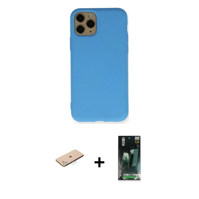 MARSİLYAN™- iPhone 11 Pro Kılıf Ahenk Serisi - Şeffaf 360 Full Body Arka Koruyucu + Renkli Kamera Lens Koruma Cam - MI