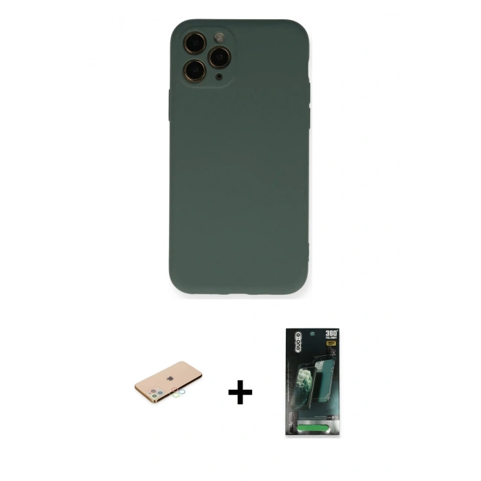 MARSİLYAN™- iPhone 11 Pro Kılıf Ahenk Serisi - Şeffaf 360 Full Body Arka Koruyucu + Renkli Kamera Lens Koruma Cam - MI