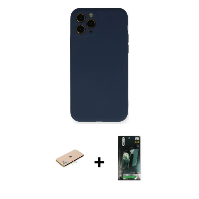MARSİLYAN™- iPhone 11 Pro Kılıf Ahenk Serisi - Şeffaf 360 Full Body Arka Koruyucu + Renkli Kamera Lens Koruma Cam - MI