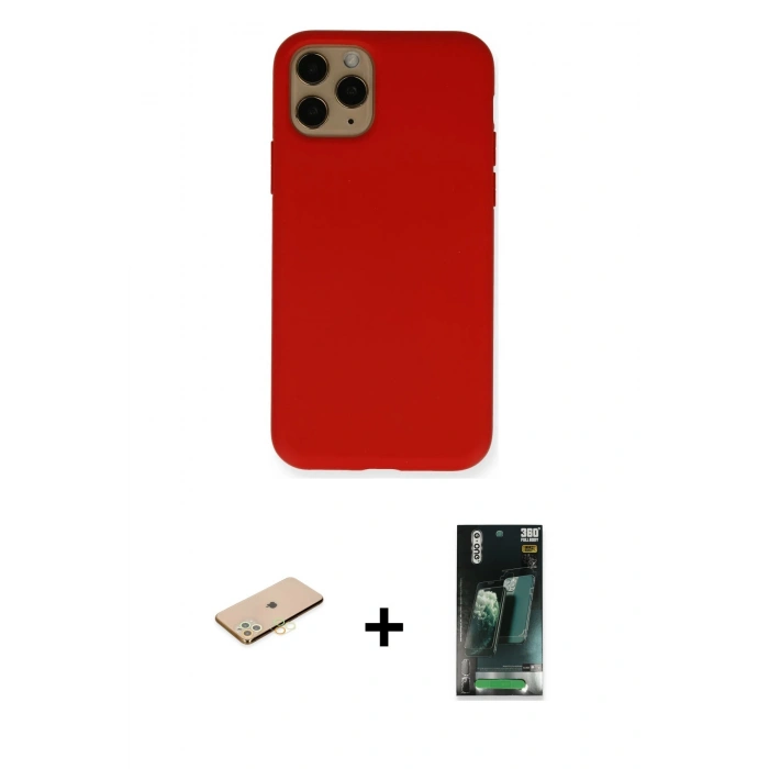 MARSİLYAN™- iPhone 11 Pro Kılıf Ahenk Serisi - Şeffaf 360 Full Body Arka Koruyucu + Renkli Kamera Lens Koruma Cam - PE