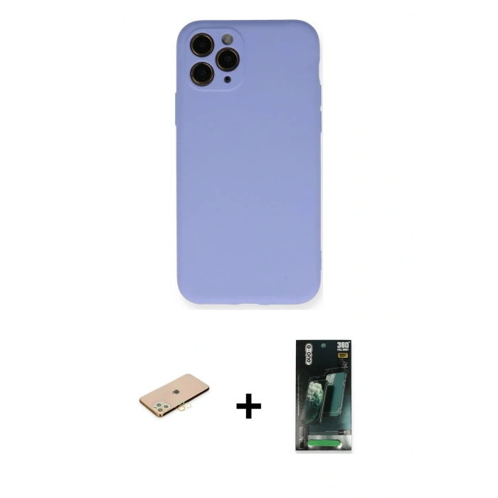 MARSİLYAN™- iPhone 11 Pro Kılıf Ahenk Serisi - Şeffaf 360 Full Body Arka Koruyucu + Renkli Kamera Lens Koruma Cam - SI