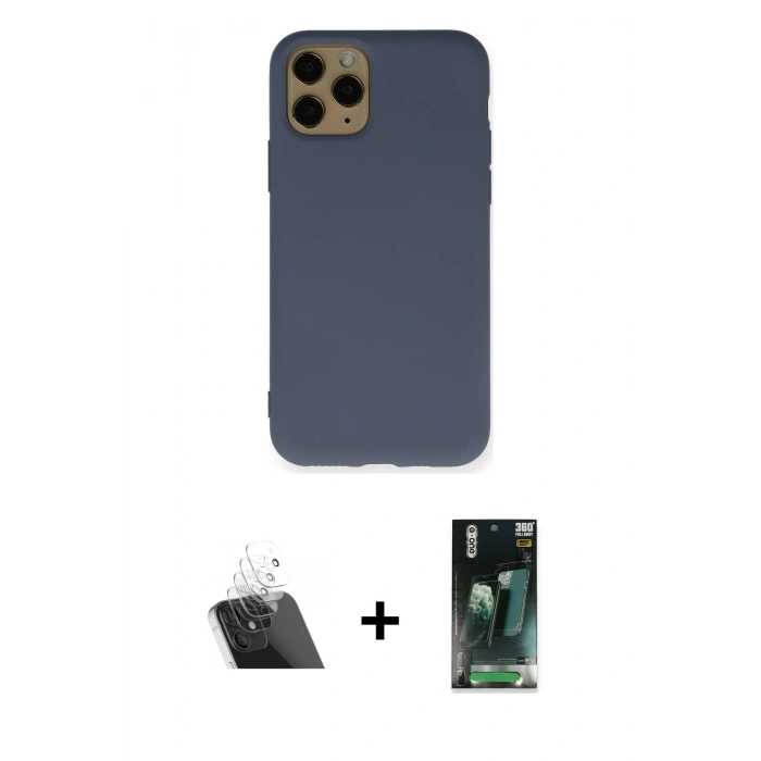 MARSİLYAN™- iPhone 11 Pro Kılıf Ahenk Serisi - Şeffaf 360 Full Body Arka Koruyucu + Kamera Lens Koruma Cam - SF