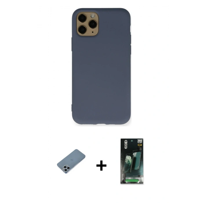 MARSİLYAN™- iPhone 11 Pro Kılıf Ahenk Serisi - Şeffaf 360 Full Body Arka Koruyucu + Shine Kamera Lens Koruma Cam - SABE