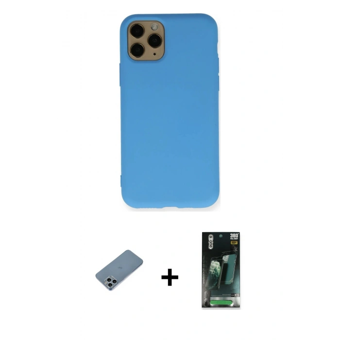 MARSİLYAN™- iPhone 11 Pro Kılıf Ahenk Serisi - Şeffaf 360 Full Body Arka Koruyucu + Shine Kamera Lens Koruma Cam - SABE