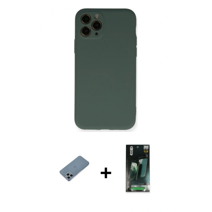 MARSİLYAN™- iPhone 11 Pro Kılıf Ahenk Serisi - Şeffaf 360 Full Body Arka Koruyucu + Shine Kamera Lens Koruma Cam - SABE