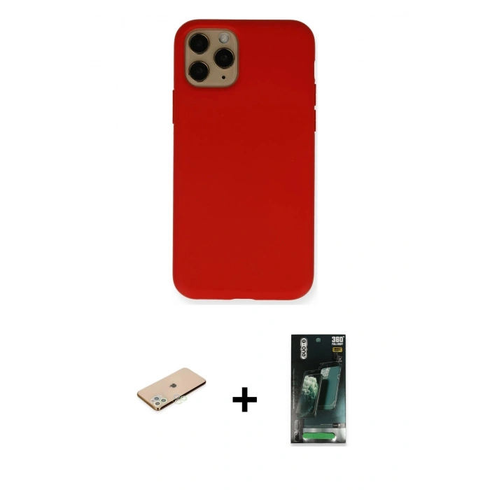 MARSİLYAN™- iPhone 11 Pro Kılıf Ahenk Serisi - Şeffaf 360 Full Body Arka Koruyucu + Renkli Kamera Lens Koruma Cam - YL