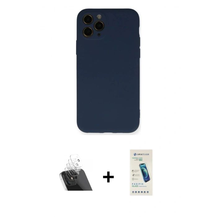 MARSİLYAN™- iPhone 11 Pro Kılıf Ahenk Serisi - Şeffaf Pasifik Cam Ekran Koruyucu + Kamera Lens Koruma Cam - SF