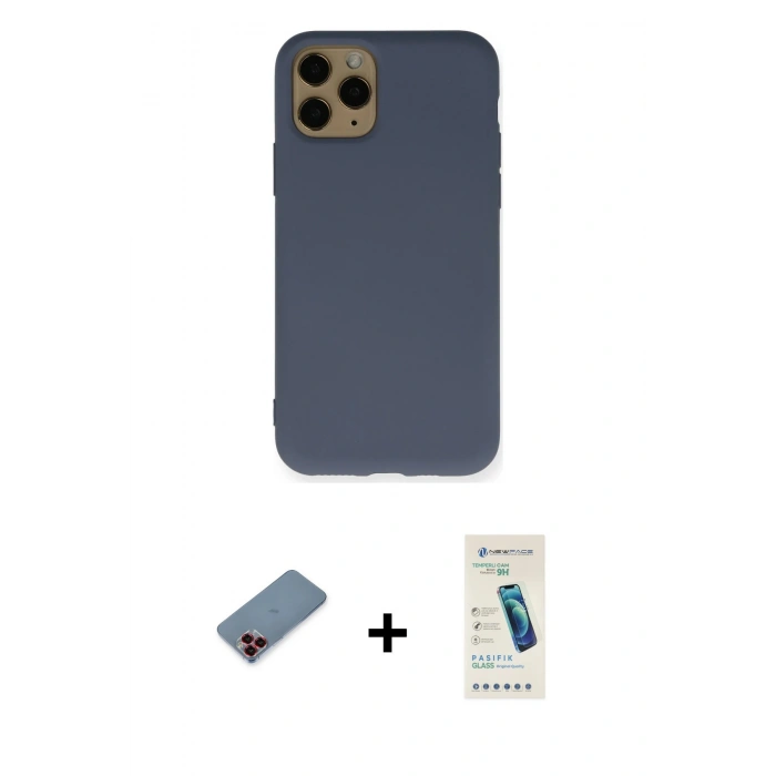 MARSİLYAN™- iPhone 11 Pro Kılıf Ahenk Serisi - Şeffaf Pasifik Cam Ekran Koruyucu + Metal Kamera Lens Koruma Cam - KI
