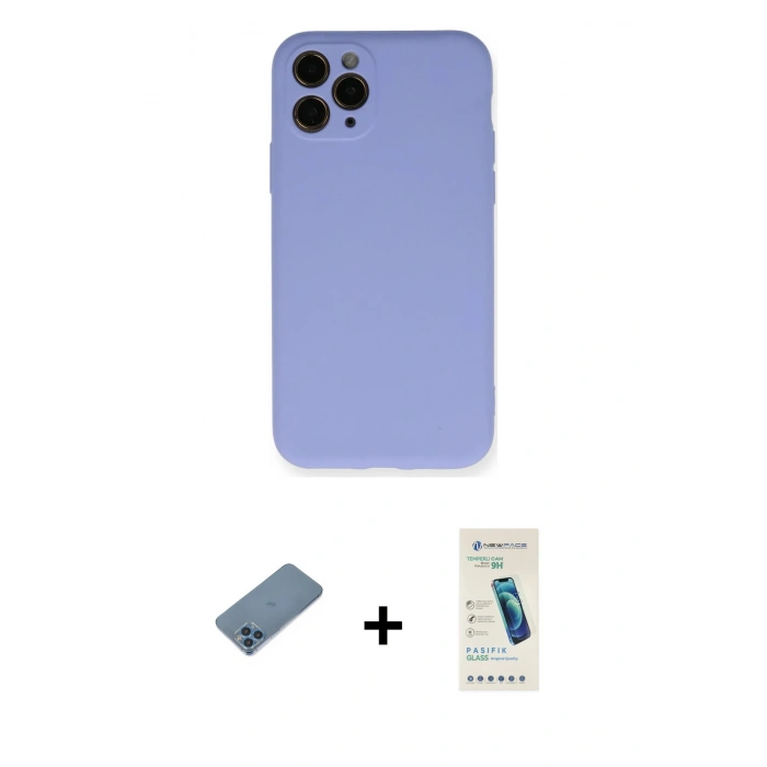 MARSİLYAN™- iPhone 11 Pro Kılıf Ahenk Serisi - Şeffaf Pasifik Cam Ekran Koruyucu + Shine Kamera Lens Koruma Cam - MI