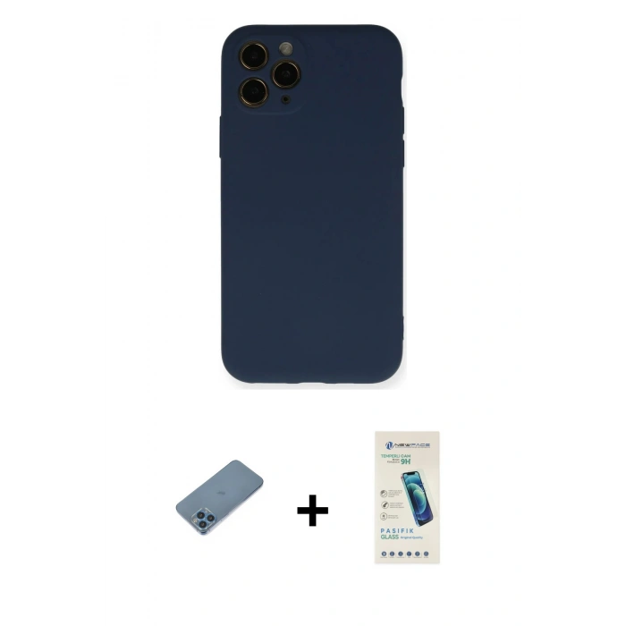 MARSİLYAN™- iPhone 11 Pro Kılıf Ahenk Serisi - Şeffaf Pasifik Cam Ekran Koruyucu + Shine Kamera Lens Koruma Cam - MI