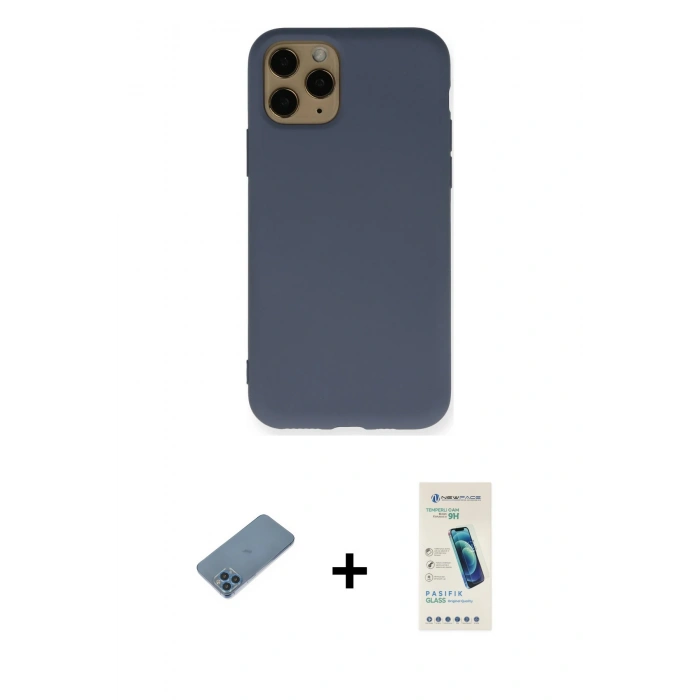 MARSİLYAN™- iPhone 11 Pro Kılıf Ahenk Serisi - Şeffaf Pasifik Cam Ekran Koruyucu + Shine Kamera Lens Koruma Cam - MI