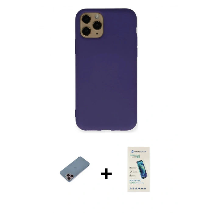 MARSİLYAN™- iPhone 11 Pro Kılıf Ahenk Serisi - Şeffaf Pasifik Cam Ekran Koruyucu + Shine Kamera Lens Koruma Cam - PE