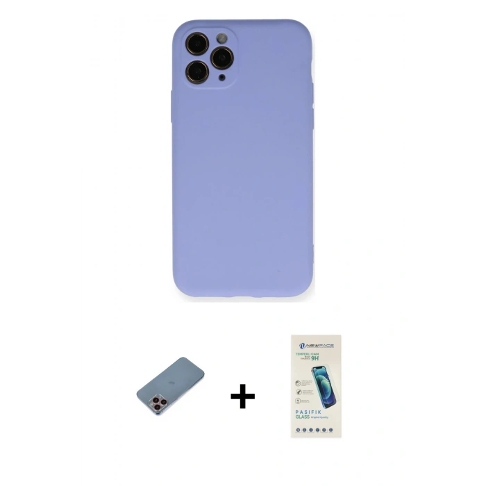 MARSİLYAN™- iPhone 11 Pro Kılıf Ahenk Serisi - Şeffaf Pasifik Cam Ekran Koruyucu + Shine Kamera Lens Koruma Cam - PE