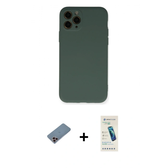 MARSİLYAN™- iPhone 11 Pro Kılıf Ahenk Serisi - Şeffaf Pasifik Cam Ekran Koruyucu + Shine Kamera Lens Koruma Cam - PE