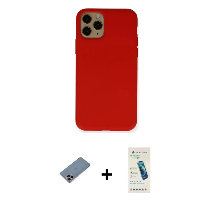 MARSİLYAN™- iPhone 11 Pro Kılıf Ahenk Serisi - Şeffaf Pasifik Cam Ekran Koruyucu + Shine Kamera Lens Koruma Cam - PE