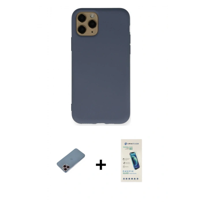 MARSİLYAN™- iPhone 11 Pro Kılıf Ahenk Serisi - Şeffaf Pasifik Cam Ekran Koruyucu + Shine Kamera Lens Koruma Cam - PE