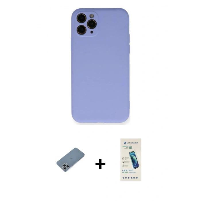 MARSİLYAN™- iPhone 11 Pro Kılıf Ahenk Serisi - Şeffaf Pasifik Cam Ekran Koruyucu + Shine Kamera Lens Koruma Cam - SABE