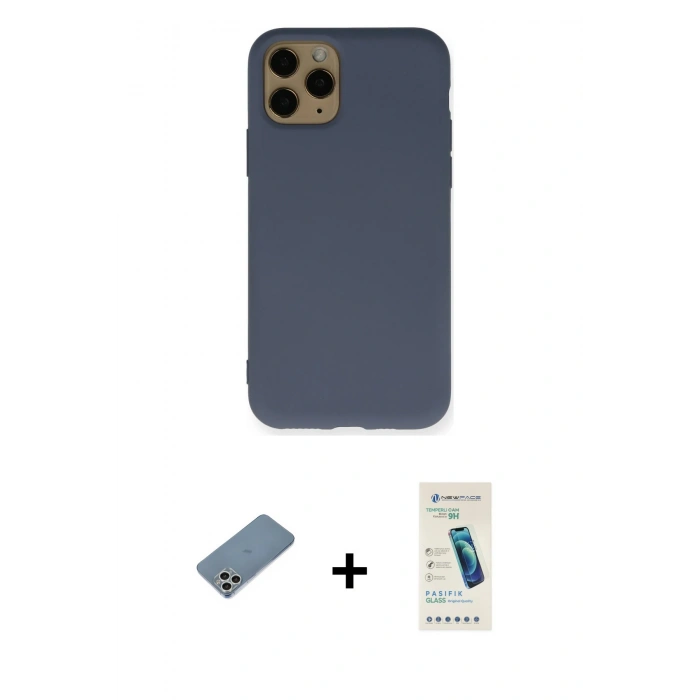 MARSİLYAN™- iPhone 11 Pro Kılıf Ahenk Serisi - Şeffaf Pasifik Cam Ekran Koruyucu + Shine Kamera Lens Koruma Cam - GS