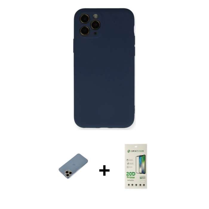 MARSİLYAN™- iPhone 11 Pro Kılıf Ahenk Serisi - Siyah 20D Premium Cam Ekran Koruyucu + Shine Kamera Lens Koruma Cam - GD