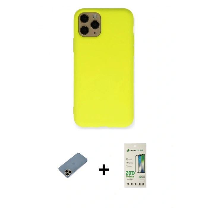 MARSİLYAN™- iPhone 11 Pro Kılıf Ahenk Serisi - Siyah 20D Premium Cam Ekran Koruyucu + Shine Kamera Lens Koruma Cam - GD