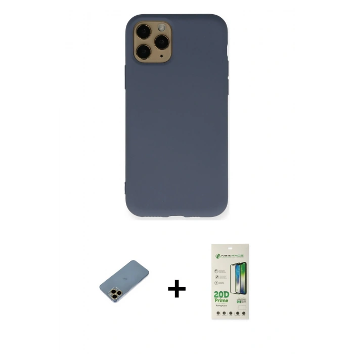 MARSİLYAN™- iPhone 11 Pro Kılıf Ahenk Serisi - Siyah 20D Premium Cam Ekran Koruyucu + Shine Kamera Lens Koruma Cam - GD