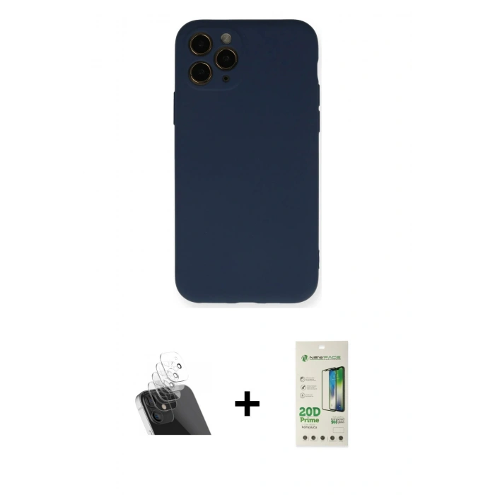 MARSİLYAN™- iPhone 11 Pro Kılıf Ahenk Serisi - Siyah 20D Premium Cam Ekran Koruyucu + Kamera Lens Koruma Cam - SF