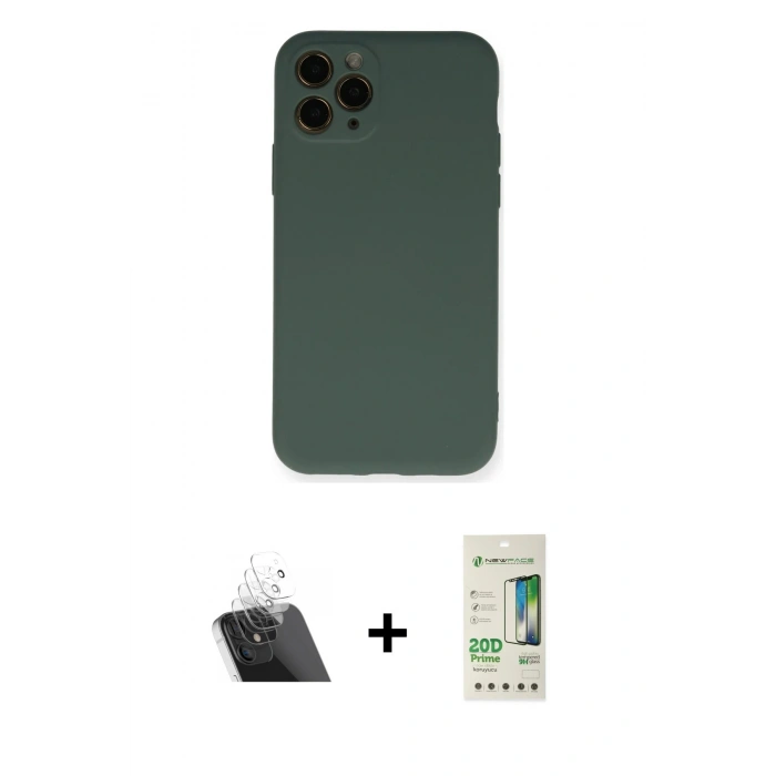 MARSİLYAN™- iPhone 11 Pro Kılıf Ahenk Serisi - Siyah 20D Premium Cam Ekran Koruyucu + Kamera Lens Koruma Cam - SF