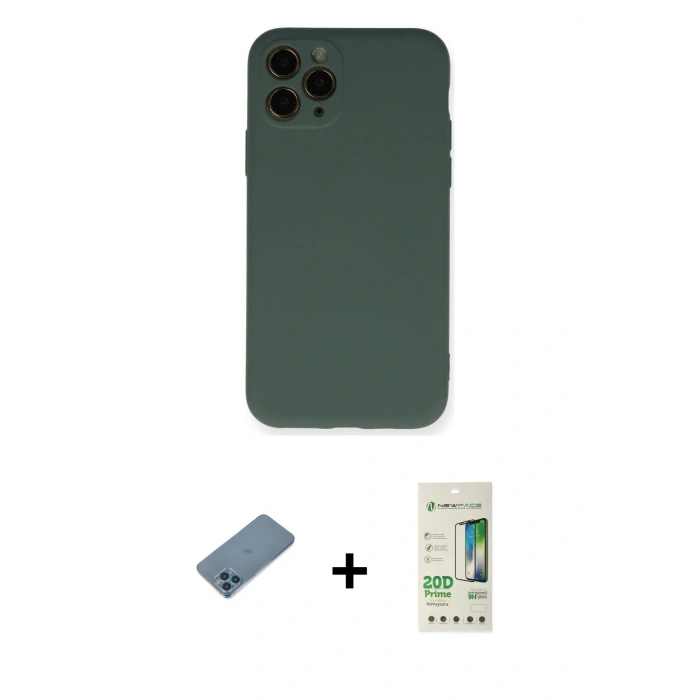 MARSİLYAN™- iPhone 11 Pro Kılıf Ahenk Serisi - Siyah 20D Premium Cam Ekran Koruyucu + Shine Kamera Lens Koruma Cam - MI