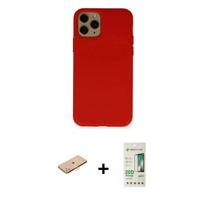 MARSİLYAN™- iPhone 11 Pro Kılıf Ahenk Serisi - Siyah 20D Premium Cam Ekran Koruyucu + Renkli Kamera Lens Koruma Cam - TU