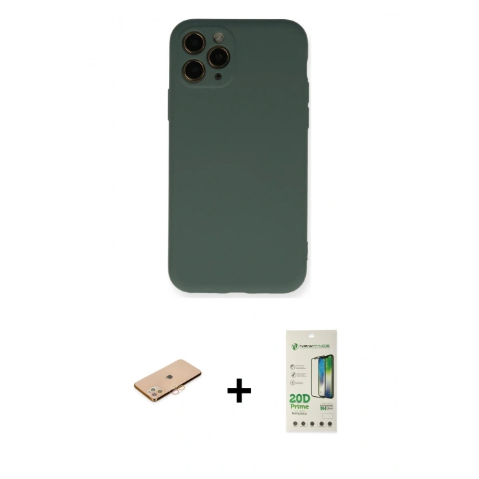 MARSİLYAN™- iPhone 11 Pro Kılıf Ahenk Serisi - Siyah 20D Premium Cam Ekran Koruyucu + Renkli Kamera Lens Koruma Cam - TU