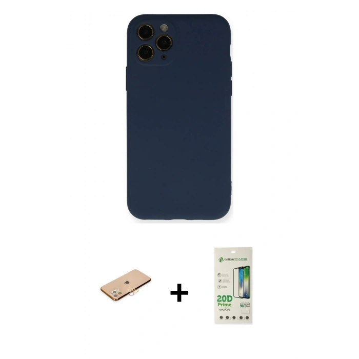 MARSİLYAN™- iPhone 11 Pro Kılıf Ahenk Serisi - Siyah 20D Premium Cam Ekran Koruyucu + Renkli Kamera Lens Koruma Cam - TU
